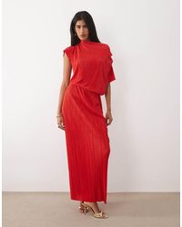 ASOS - Plisse Draped Waist Midi Dress - Lyst