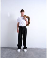 TOPMAN - Pantalon en sergé large et élégant à ceinture - Lyst