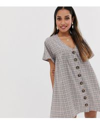 Boohoo Exclusive Smock Dress In Check - Gray