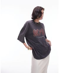 TOPSHOP - T-shirt oversize effet usé avec imprimé ac/dc sous licence - anthracite - Lyst