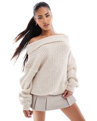 ASOS - Oversized Knitted Off Shoulder Jumper - Lyst