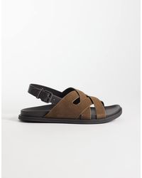 Mango - Sandalen Van 100% Suède Met Gekruiste Bandjes En Gespdetail - Lyst