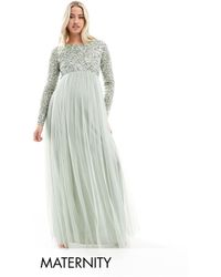 Maya Maternity - Bridesmaid Long Sleeve Maxi Dress With Delicate Sequin - Lyst
