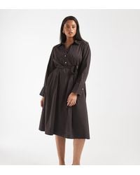 Vero Moda - Belted Poplin Midi Shirt Dress - Lyst