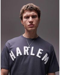 TOPMAN - T-Shirt Premium Oversize Slavato Con Ricamo "Harlem" - Lyst