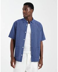 ASOS - Relaxed Micro Check Shirt With Pockets - Lyst