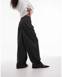 TOPSHOP - Pantaloni A Fondo Ampio Neri A Righe Con Fondo Risvoltato - Lyst