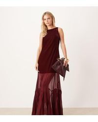ASOS - Asos Design Petite Dropped Waist Velvet Maxi Dress With Sheer Godet Skirt - Lyst