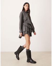ASOS - Drop Waist Mini Shirt Dress With Pleated Skirt - Lyst