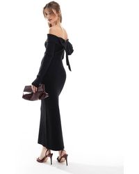 The Frolic - Exclusive Knitted Bardot Bow Back Detail Maxi Dress - Lyst