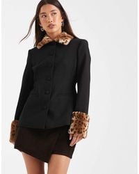 ASOS - Blazer With Leopard Print Faux Fur Collar And Cuff Detail - Lyst