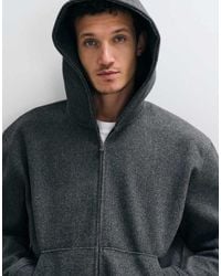 ASOS - Relaxed Boxy Wool Look Zip Through Hoodie - Lyst