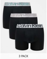 Calvin Klein - Steel 3 Pack Boxer Briefs With Coloured Logo Waistband - Lyst