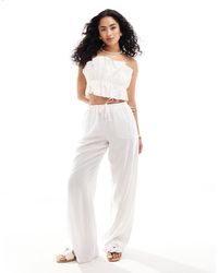 Bershka - Tie Waist Wide Leg Linen Trousers - Lyst