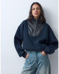 ASOS - Faux Leather Detail Quarter Zip Sweatshirt - Lyst