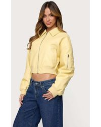 Edikted - Zayna Cropped Faux Leather Bomber Jacket - Lyst