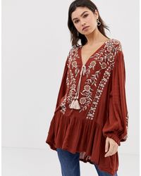 Free People Wild Dreams - Tuniek Met Borduursel - Rood