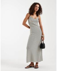 Vero Moda - Vestido Largo Negro Y Color Crema A Rayas De Tirantes De Punto Elástico De Croché-Blanco - Lyst