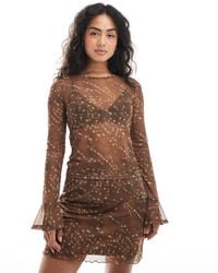 Pieces - Flare Sleeve Bambi Print Mesh Top Co-ord - Lyst