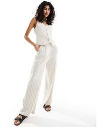 ASOS - Pantalones De Sastre Color Crudo A Rayas De Pernera Ancha Y Talle Alto Con Detalle De Costuras De Lino De - Lyst