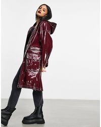 ASOS Parka Van Vinyl Met Contrasterende Stiksels - Rood