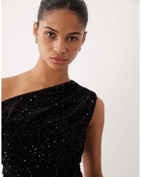 New Look - Sequin Velvet Drape Detail Top - Lyst