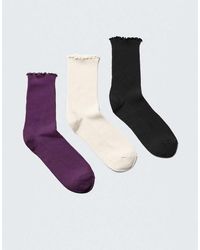 Weekday - Pack De 3 Pares De Calcetines De Color Morado Y Gris Con Volante De - Lyst