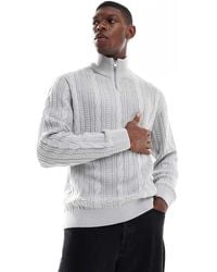 JJ Rebel - Cable Knit 1/4 Zip Jumper - Lyst