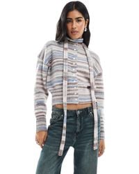 Daisy Street - – gestreifte melierte strickjacke im en space-dye-design mit durchgehender knopfleiste und schal - Lyst