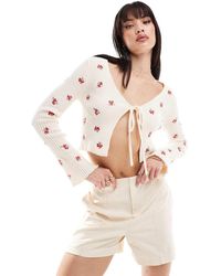 Cotton On - Cárdigan Con Lazada Delantera Y Bordado De De Punto De Cotton On - Lyst