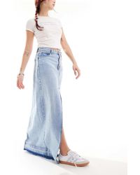 ONLY - Denim Maxi Skirt With Frayed Hem - Lyst