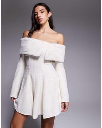 ASOS - Boucle Mini Dress With Faux-fur Trim - Lyst