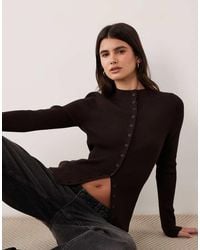ASOS - Knit Rib Grown On Neck Button Through Cardigan - Lyst