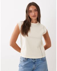 Mango - Cap Sleeve Round Neck Embroidered Detail T-Shirt - Lyst