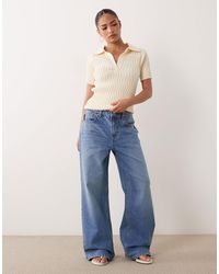 ASOS - Asos design petite jean droit à jambe large délavé moyen - Lyst