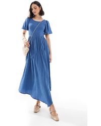 Threadbare - Vestido Midi Con Mangas Abullonadas De -Blanco - Lyst