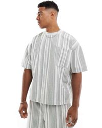 ASOS - T-Shirt Oversize Squadrata Testurizzata A Righe Con Tasca - Lyst