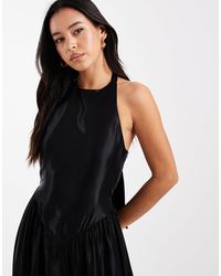 ASOS Satin Tape Halter Maxi Dress in Green | Lyst