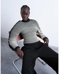 TOPSHOP - – – schwarz-weißer cocoon-pullover mit rippstrick und plissee-design - Lyst