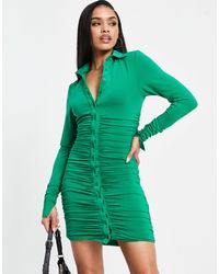 AX Paris - Vestido midi verde esmeralda con diseño fruncido y detalle - Lyst