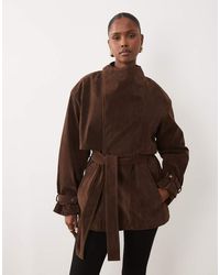 Bardot - Faux Suede Cropped Tie Detail Trench - Lyst