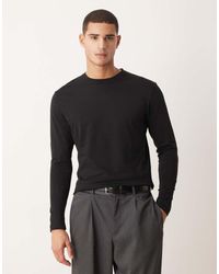 ASOS - Camiseta Negra De Manga Larga Con Cuello Redondo De Algodón Supima Premium De - Lyst