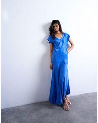 TOPSHOP - Deep V Tucked Side Satin Midi Dress - Lyst