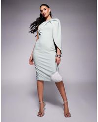 Lavish Alice - Midi-Jurk Met Cape, Blote Schouder, Strik En Versiering - Lyst