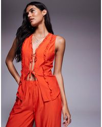 Missy Empire - Top Arancione Con Volant E Laccio Sul Davanti - Lyst