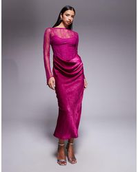 ASOS - Lace Long Sleeved High Neck Maxi Dress With Velvet Drape Overlay Skirt - Lyst