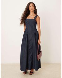 ASOS - Denim Midi Dress With Side Bustle Panels - Lyst