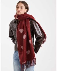 Vero Moda - Soft Heart Print Jaquard Tassle Scarf - Lyst
