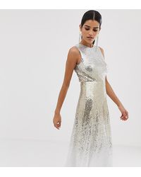 TFNC London Robe patineuse mi-longue ornée de sequins - Doré dégradé - Métallisé
