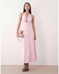 Forever New - Linen Mix Halter Neck Midi Dress With Hardware Detail - Lyst